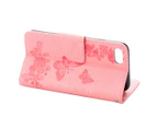 For iPhone SE 5G (2022), SE (2020) / 8 / 7 Wallet Case,Butterflies Embossed Leather Cover,Pink