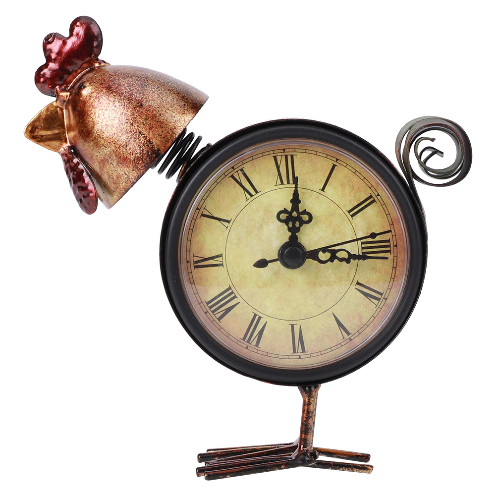 European Retro Style Chicken Shaped Iron Clock Desk Table Clock Home Ornament Craft Gifts