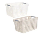 Plastic Storage Baskets - Small Pantry Organizer Basket Bins - Household Organizers With Cutout Handles