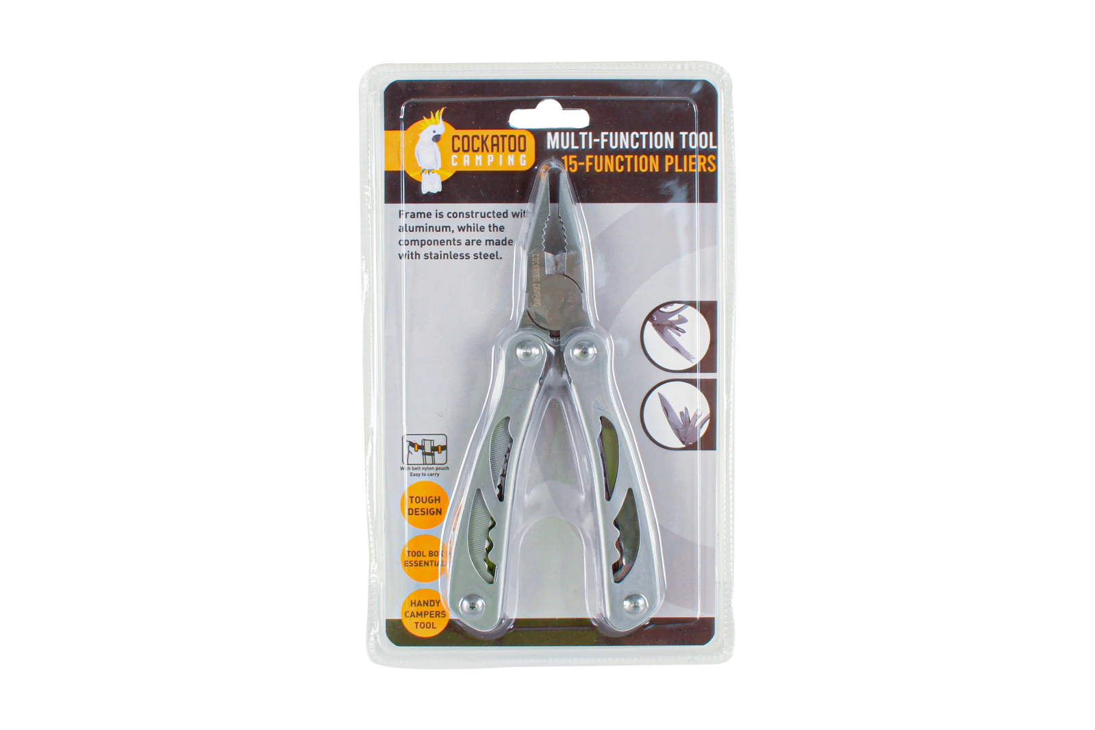 Cockatoo Camping 15-in-1 Aluminium Multi-Tool w/ Bottle Opener/Pliers Silver