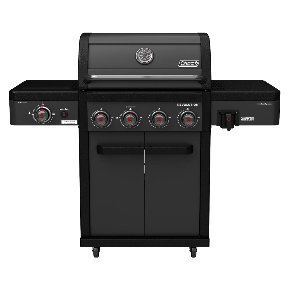 Coleman Revolution 4 Burner Barbeque Gas BBQ Cooker w/Side Burner Black Matte