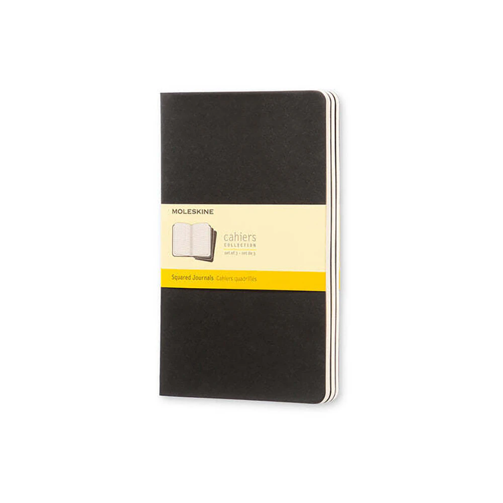 3pc Moleskine Cahier Soft Cover Writing Notebook/Journal Grid Set Black Large