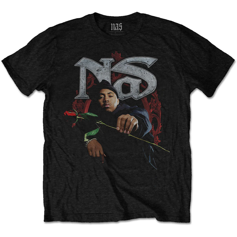 Nas - Red Rose Men's X-Large T-Shirt - Black