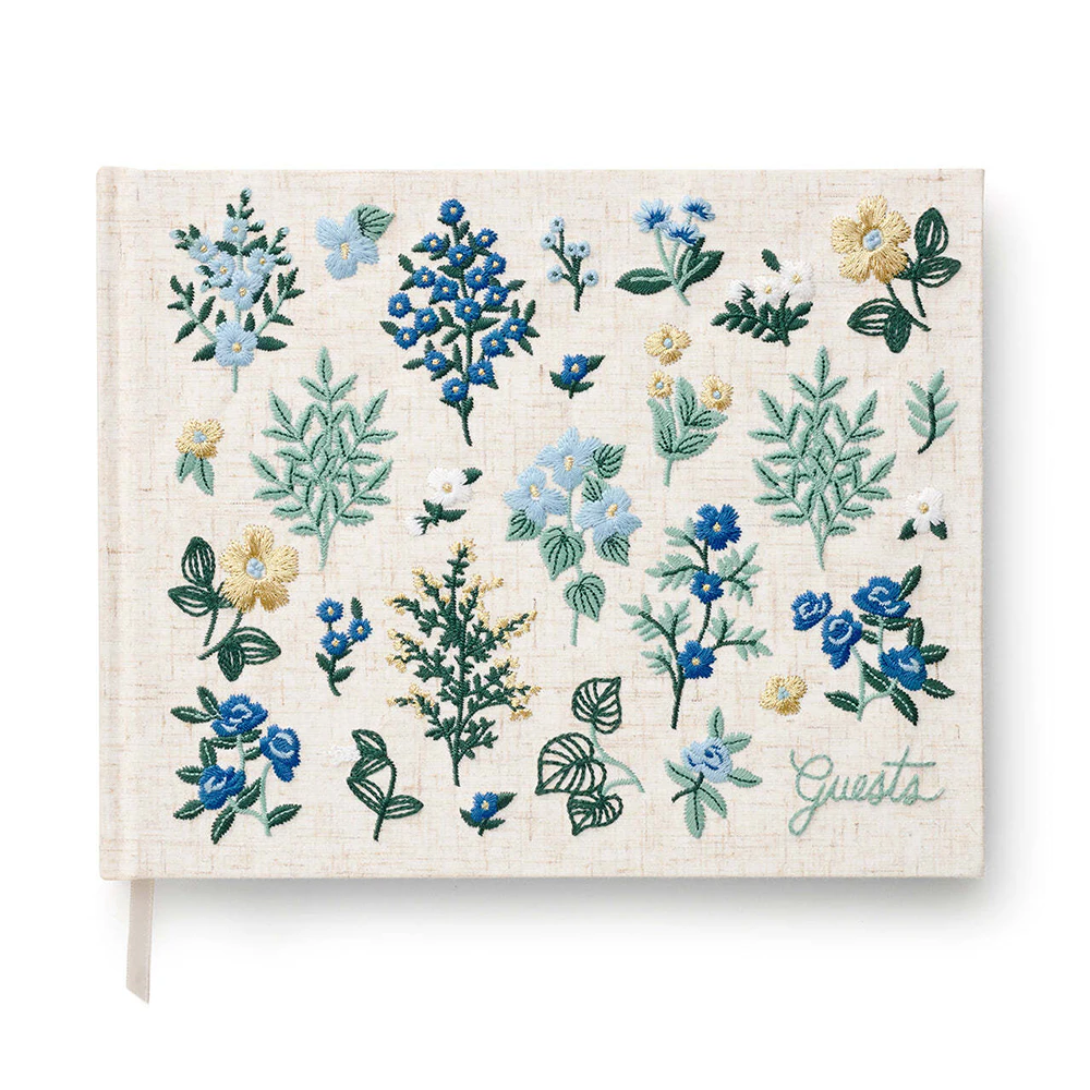 Rifle Paper Co Embroided Fabric Hardcover Party Guest Book 25x20cm Wildwood