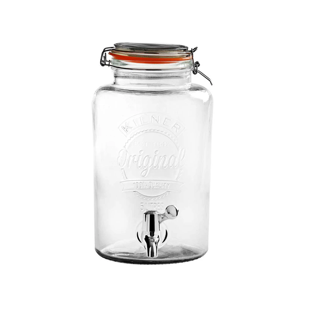 Kilner 5L Glass Round Drink Dispenser w/ Clip-Top Lid Water/Juice Jar Clear