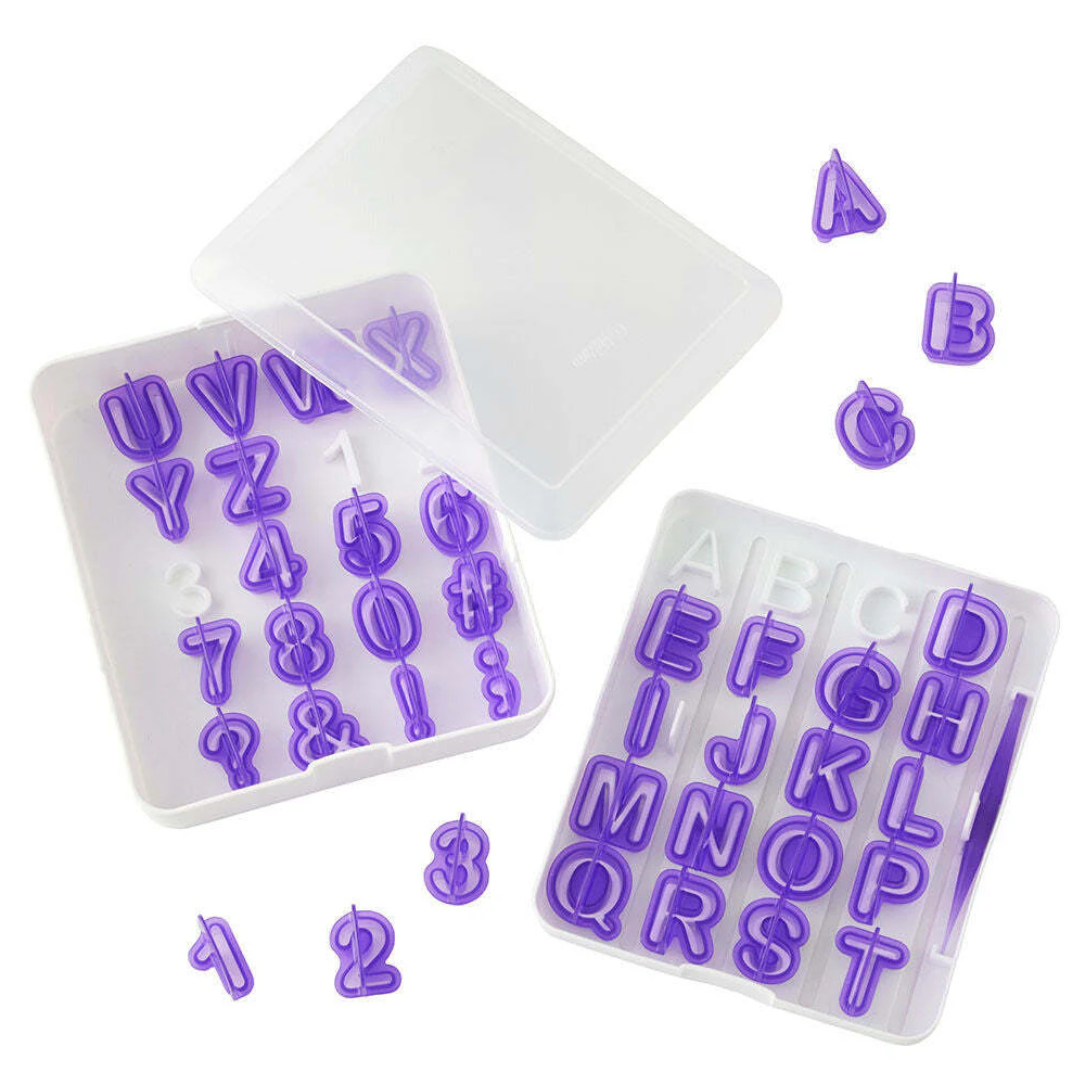 42pc Wilton Alphabet & Number Cutouts Baking Decorating Mould w/ Storage Holder