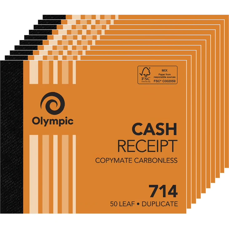 Olympic 714 Cash Receipt Book Carbonless Duplicate 50 Leaf Pack 10