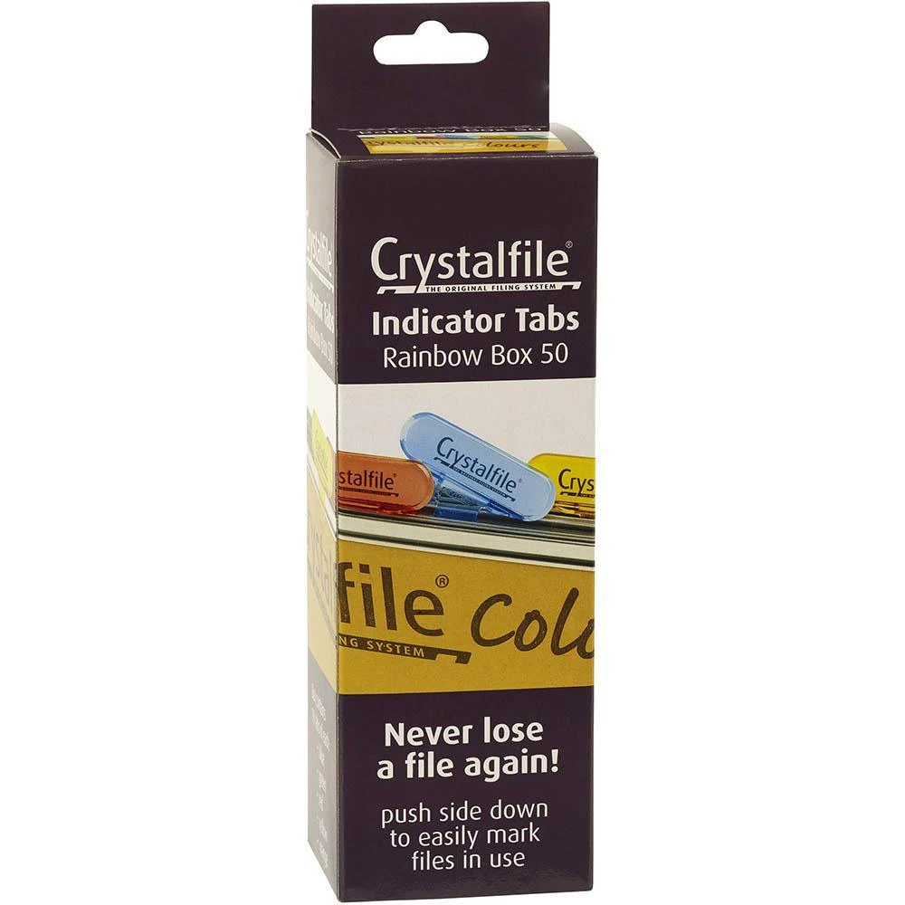 Crystalfile Indicator Tabs Rainbow For Suspension Files Box 50