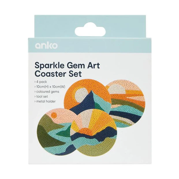 Sparkle Gem Art Coaster Set, Landscape, 4 Pack - Anko