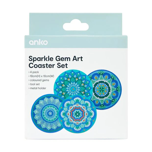 Sparkle Gem Art Coaster Set, Mandala, 4 Pack - Anko