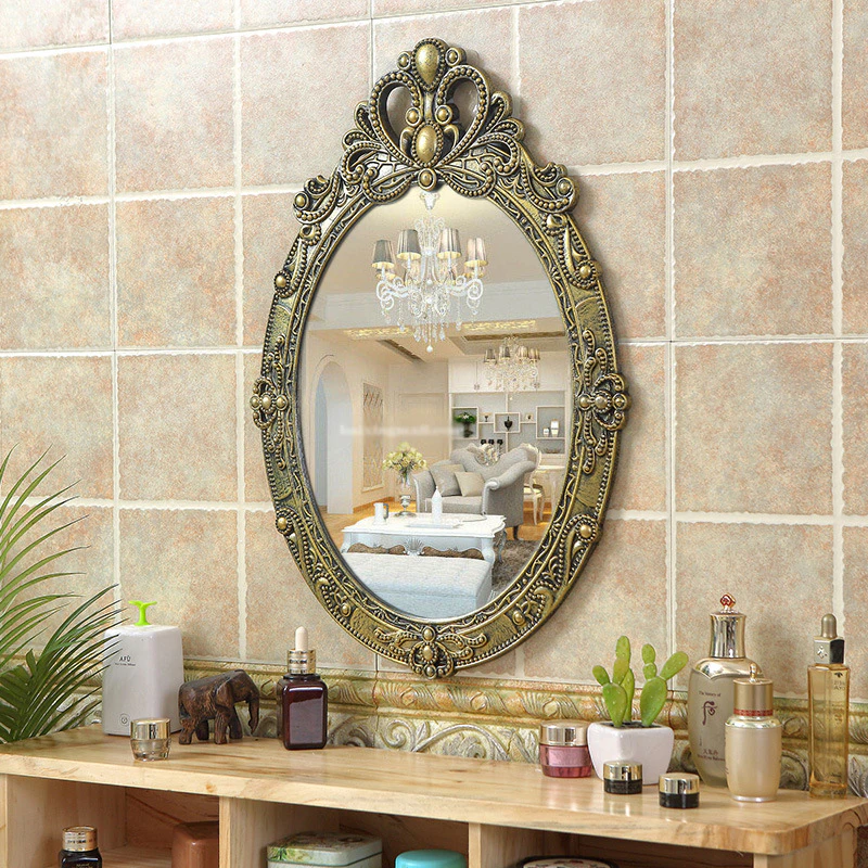 European-style retro bathroom wall-mounted mirror beauty mirror embroidery makeup mirror bathroom mirror hotel decorative mirror