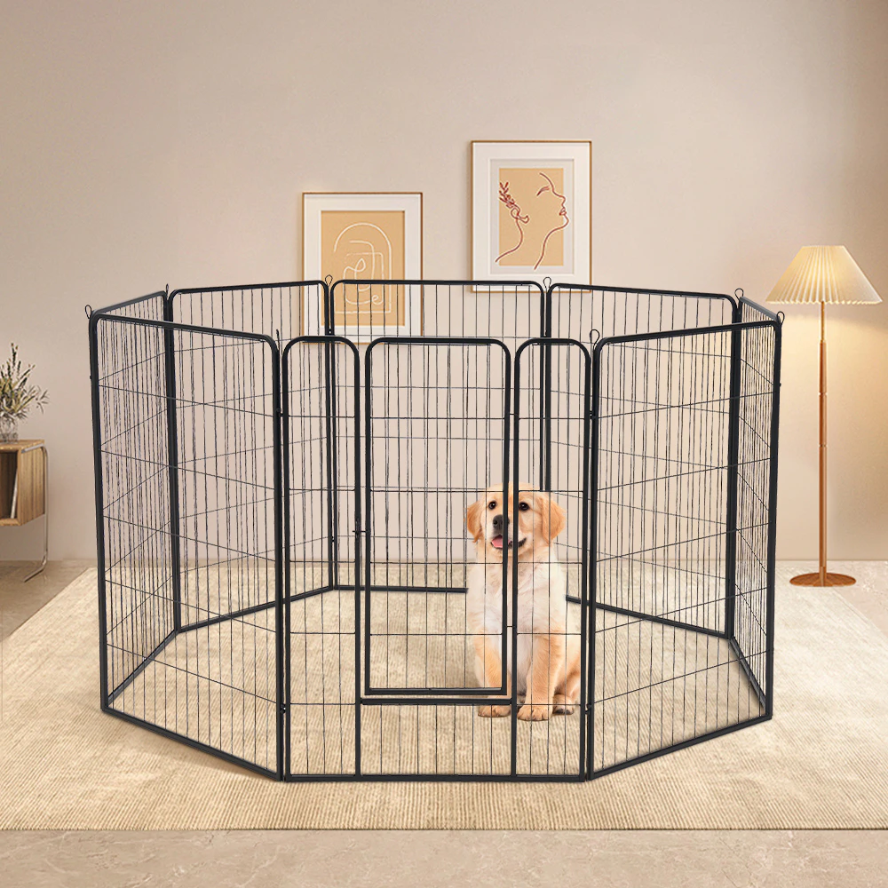 Petzly Dog Playpen Puppy Exercise Cage Pet Cage Enclosure 8 Panel 80x120CM Black