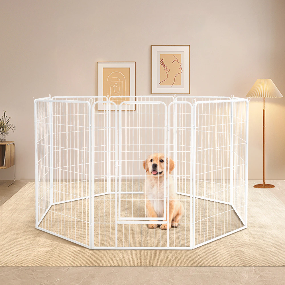 Petzly Dog Playpen Puppy Exercise Cage Pet Cage Enclosure 8 Panel 80x120CM White