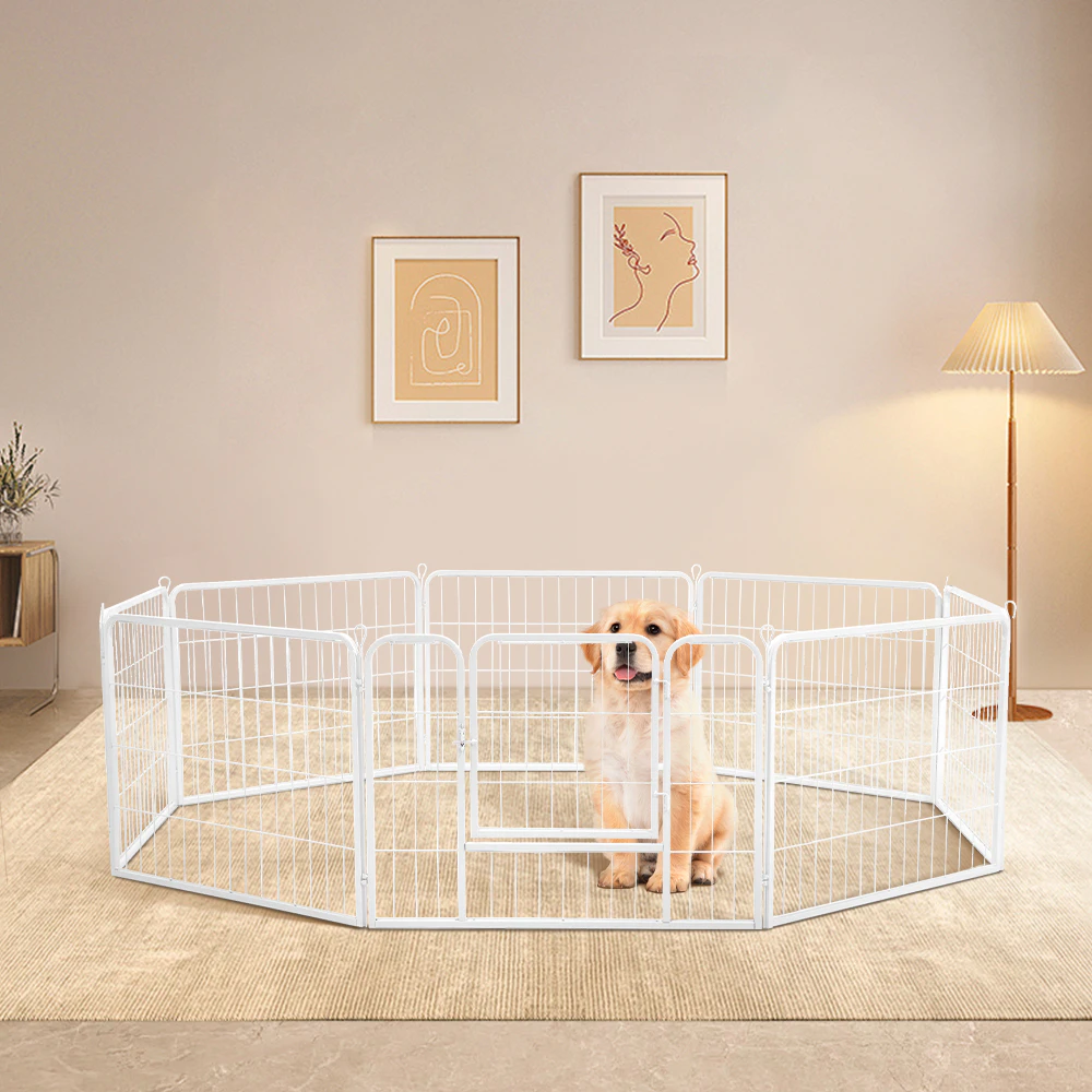 Petzly Dog Playpen Puppy Exercise Cage Pet Cage Enclosure 8 Panel 80x60CM White