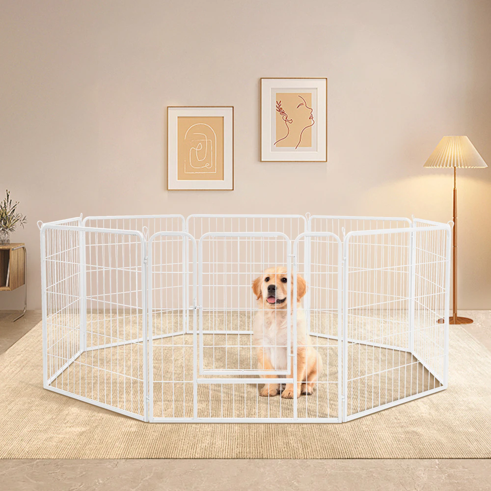 Petzly Dog Playpen Puppy Exercise Cage Pet Cage Enclosure 8 Panel 80x80CM White