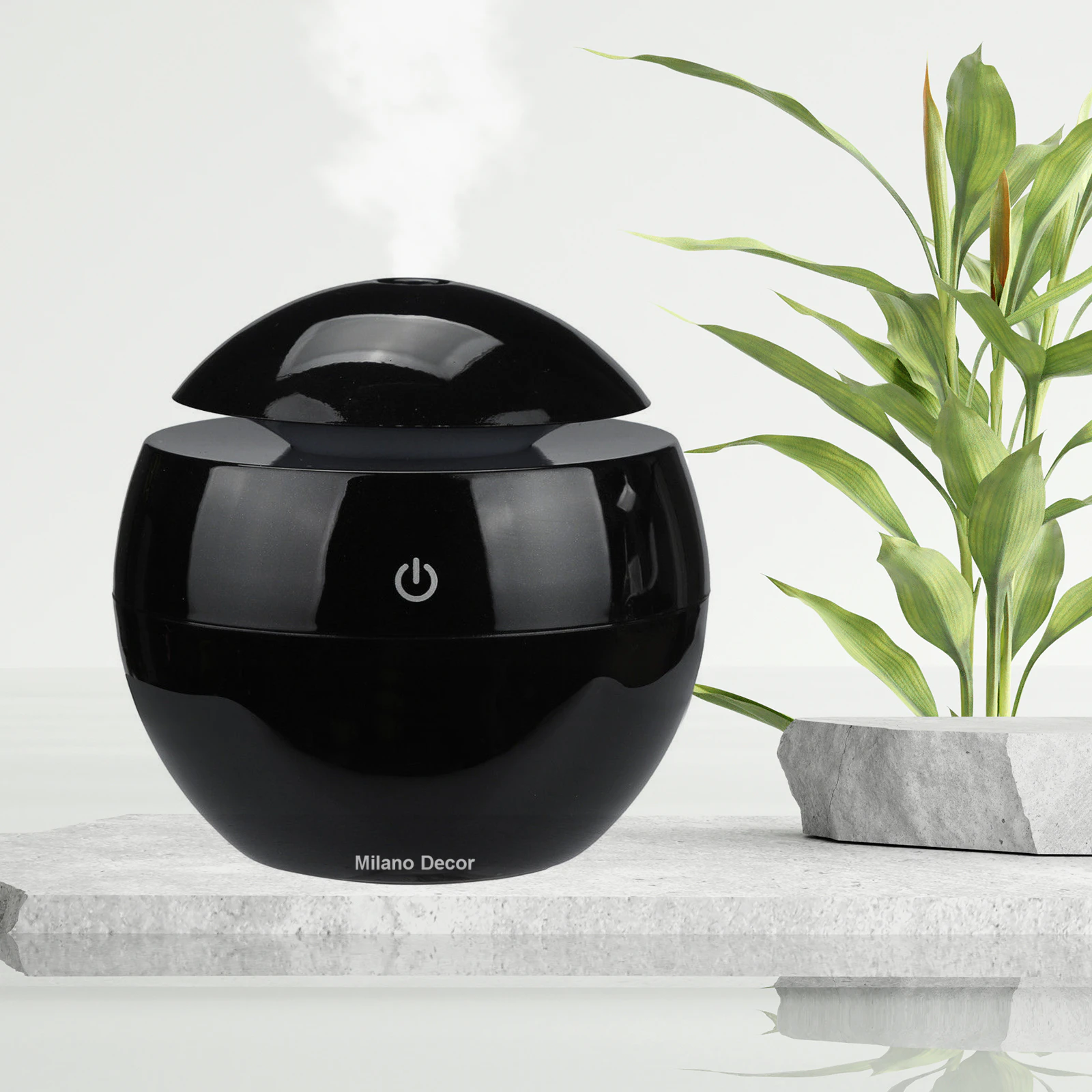 Milano Ultrasonic USB Diffuser with 10 Aroma Oils Humidifier LED Light 130ml - Colour: Black - Size: 9.7 x 9.7 x 9.7cm