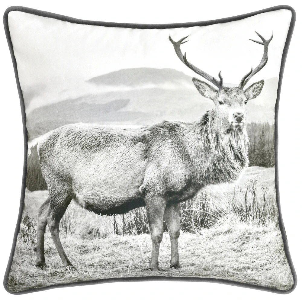 Bianca Alpine Stag Sepia 43x43cm Velvet Cushion Home Decorative Pillow Square