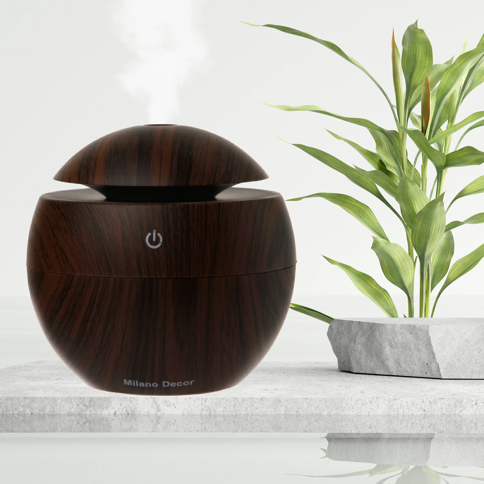 Milano Ultrasonic USB Diffuser with 10 Aroma Oils Humidifier LED Light 130ml - Colour: Dark Wood - Size: 9.7 x 9.7 x 9.7cm