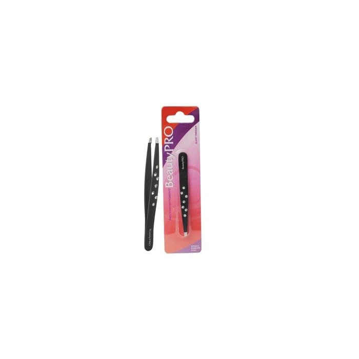 BeautyPRO Dazzle Me White Crystal Slant Tweezer - Black