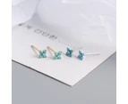 Tiny Four Leaf Flower CZ Stud Earrings Silver Green