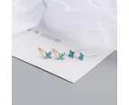 Tiny Four Leaf Flower CZ Stud Earrings Silver Green