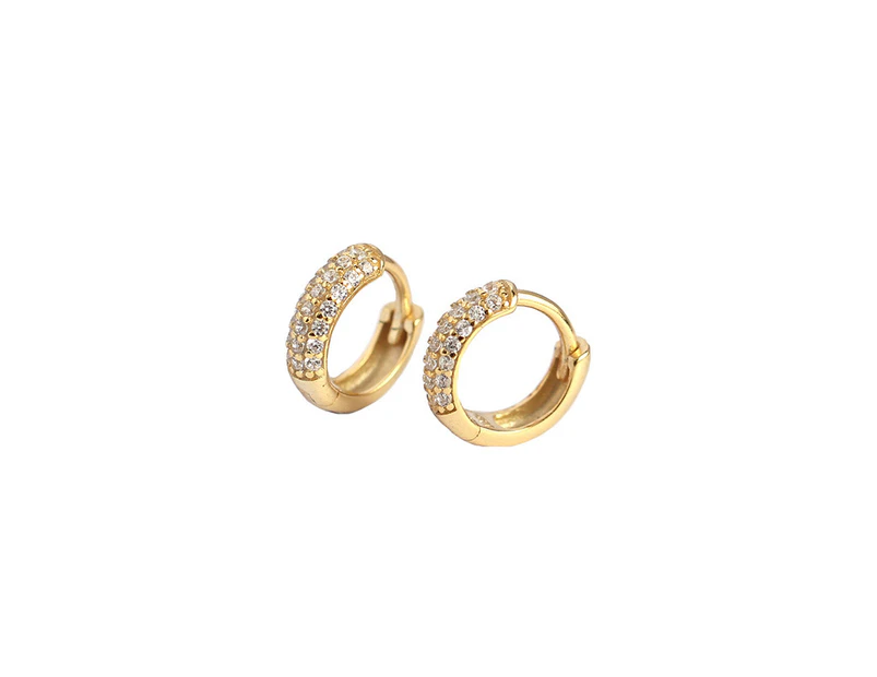 Thick CZ Huggie Hoop Earrings Gold 8mm