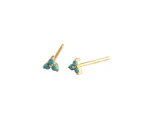 Tiny Clover CZ Stud Earrings Gold Red