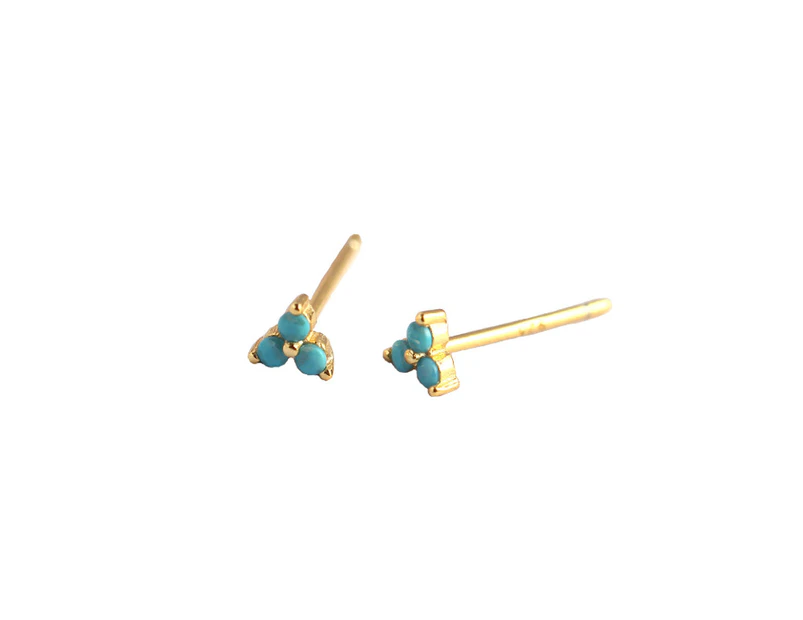 Tiny Clover CZ Stud Earrings Gold Red