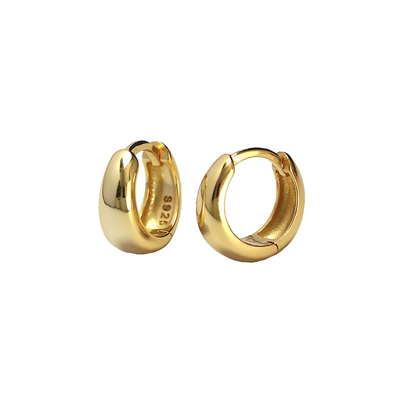 Thick Huggie Hoop Earrings Gold 10mm