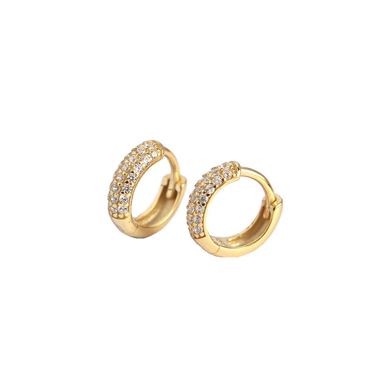 Thick CZ Huggie Hoop Earrings Gold 6mm