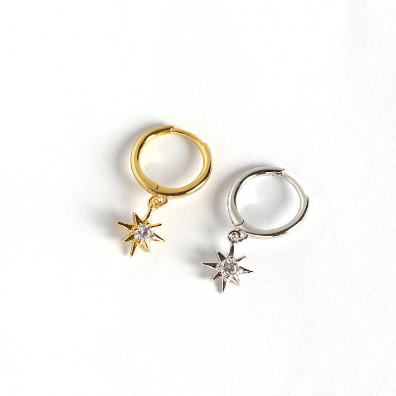 Tiny North Star Dangle Earrings Gold