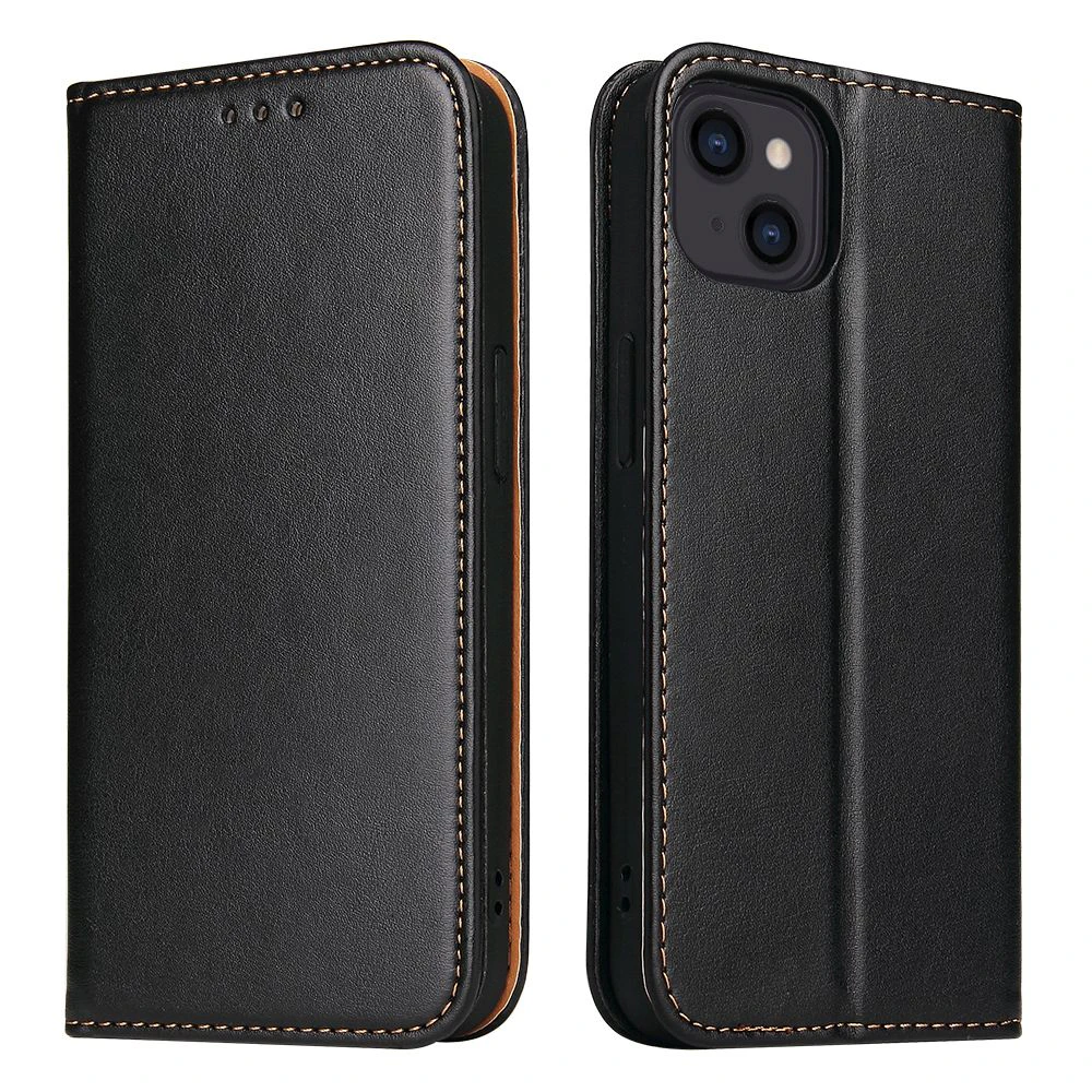 For iPhone 14 Case Leather Flip Wallet Folio Cover with Stand Black