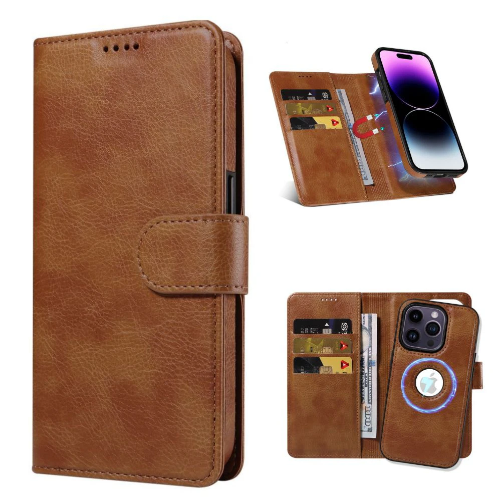 For iPhone 12/12 Pro Case Detachable Wallet Cover Compatible with Magsafe Brown