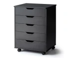 Costway 5-Drawer Wood Filing Cabinet Mobile Storage Organizer Beside Table w/Wheels Bedroom Home Office Black