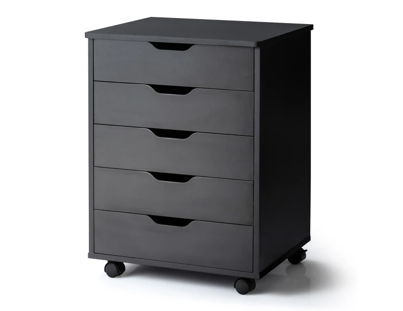 Costway 5-Drawer Wood Filing Cabinet Mobile Storage Organizer Beside Table w/Wheels Bedroom Home Office Black