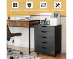 Costway 5-Drawer Wood Filing Cabinet Mobile Storage Organizer Beside Table w/Wheels Bedroom Home Office Black