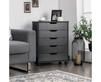 Costway 5-Drawer Wood Filing Cabinet Mobile Storage Organizer Beside Table w/Wheels Bedroom Home Office Black