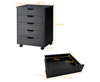 Costway 5-Drawer Wood Filing Cabinet Mobile Storage Organizer Beside Table w/Wheels Bedroom Home Office Black