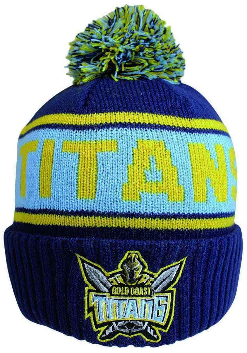 Gold Coast Titans NRL Embroidered Striker Pom Pom Beanie!