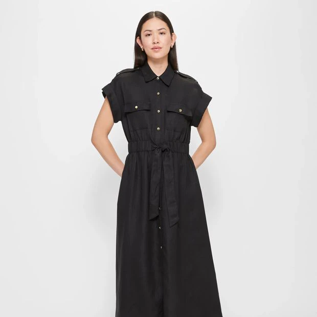 Linen Blend Utility Shirt Dress - Preview