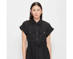 Linen Blend Utility Shirt Dress - Preview