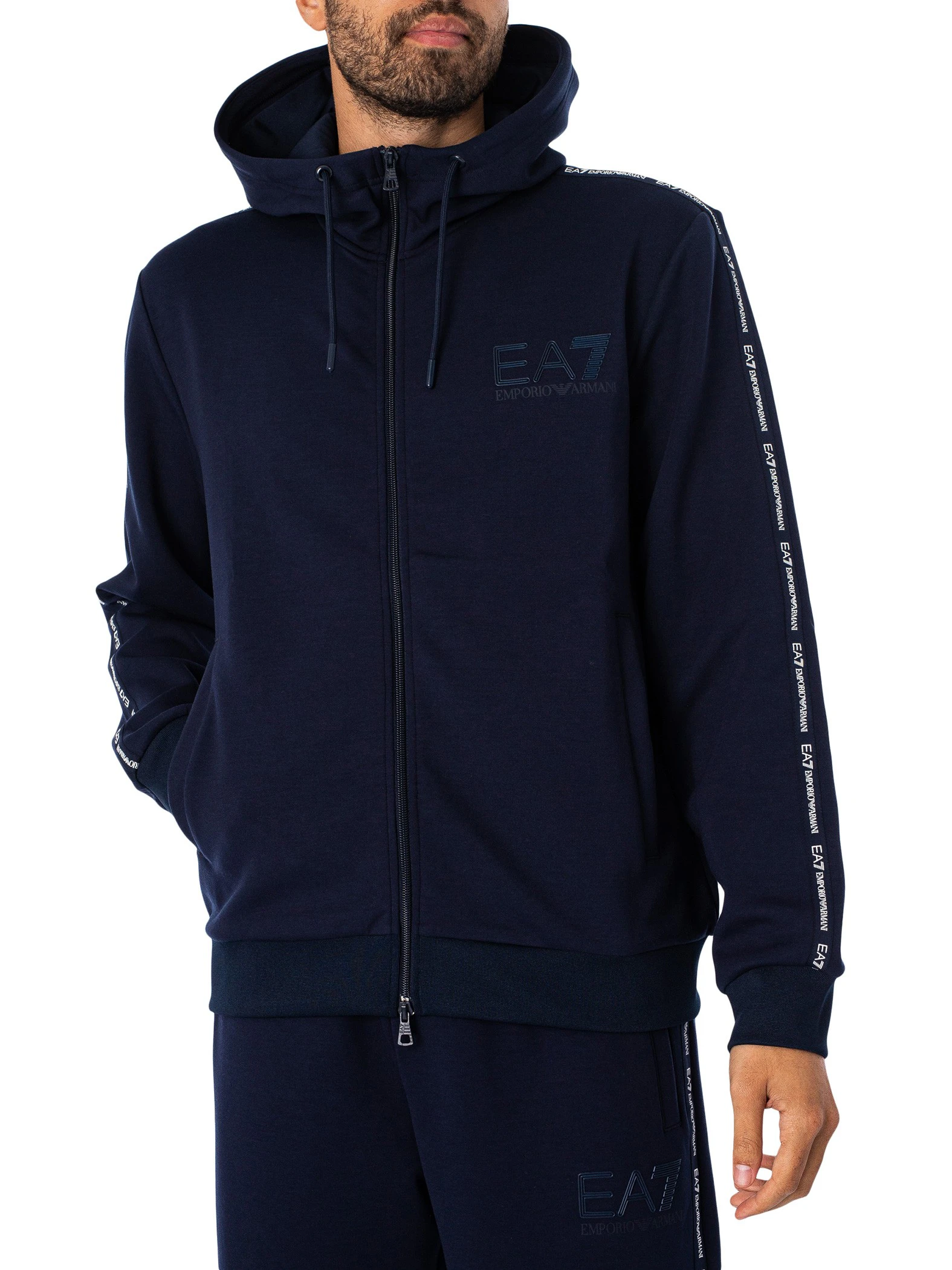 EA7 Men's Chest Logo Zip Hoodie - Blue