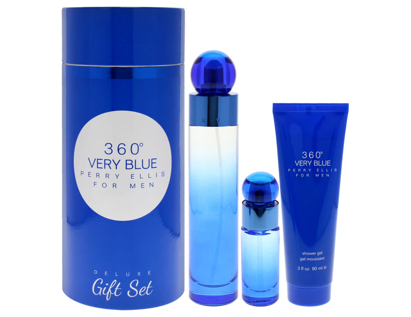 360 Very Blue by Perry Ellis for Men - 3 Pc Gift Set 3.4oz EDT Spray, 0.25oz EDT Spray, 3oz Shower Gel