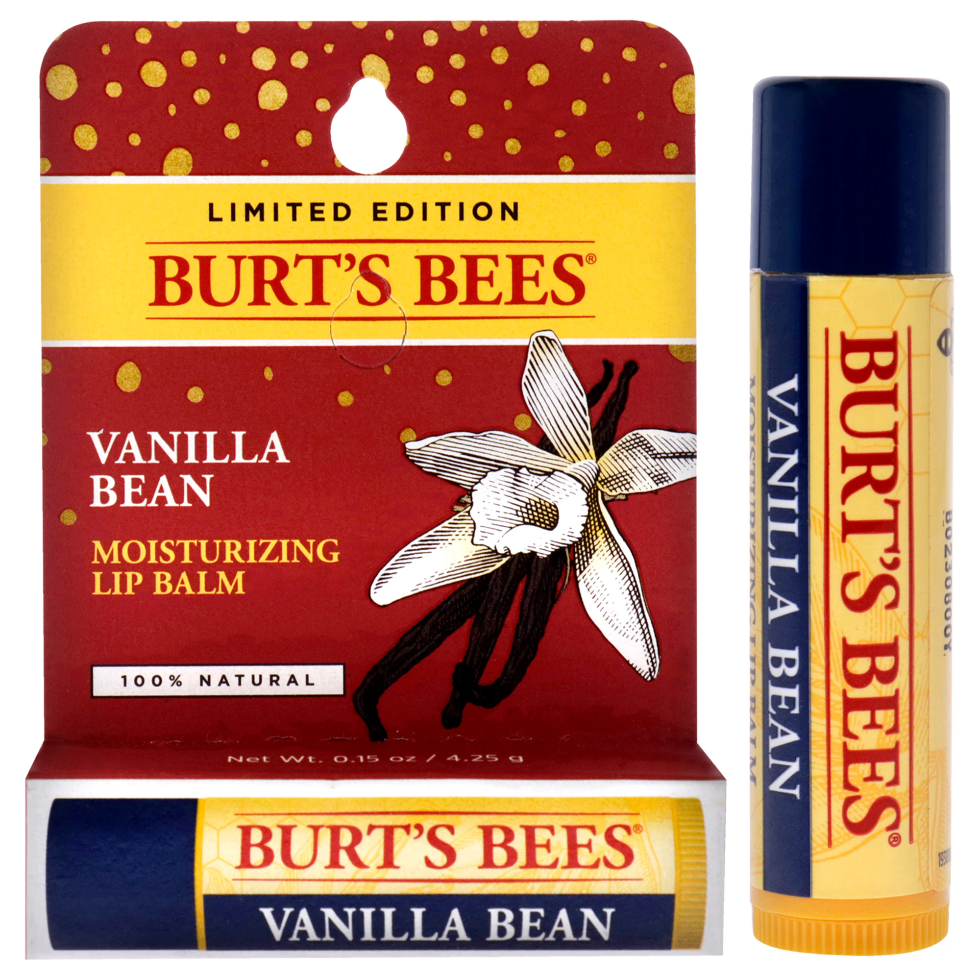 Moisturizing Lip Balm -Vanilla Bean by Burts Bees for Unisex - 0.15 oz Lip Balm (Limited Edition)