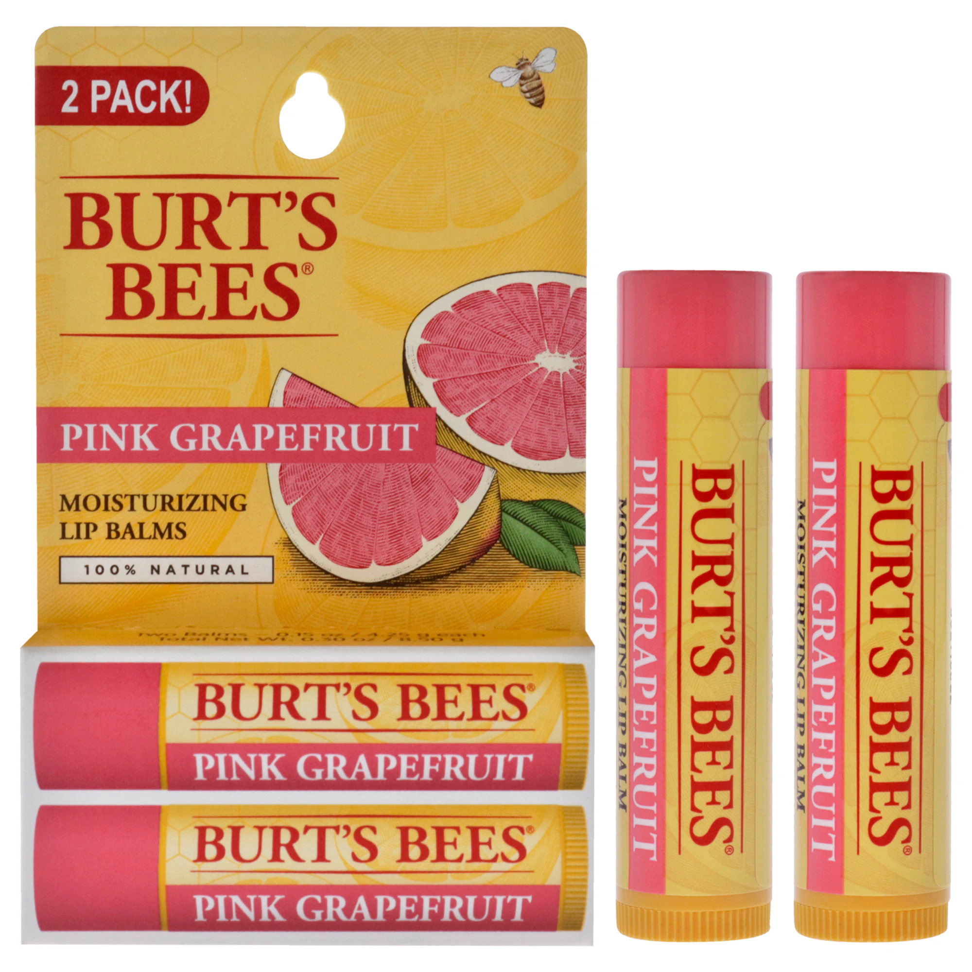 Pink Grapefruit Moisturizing Lip Balm Twin Pack by Burts Bees for Unisex - 2 x 0.15 oz Lip Balm