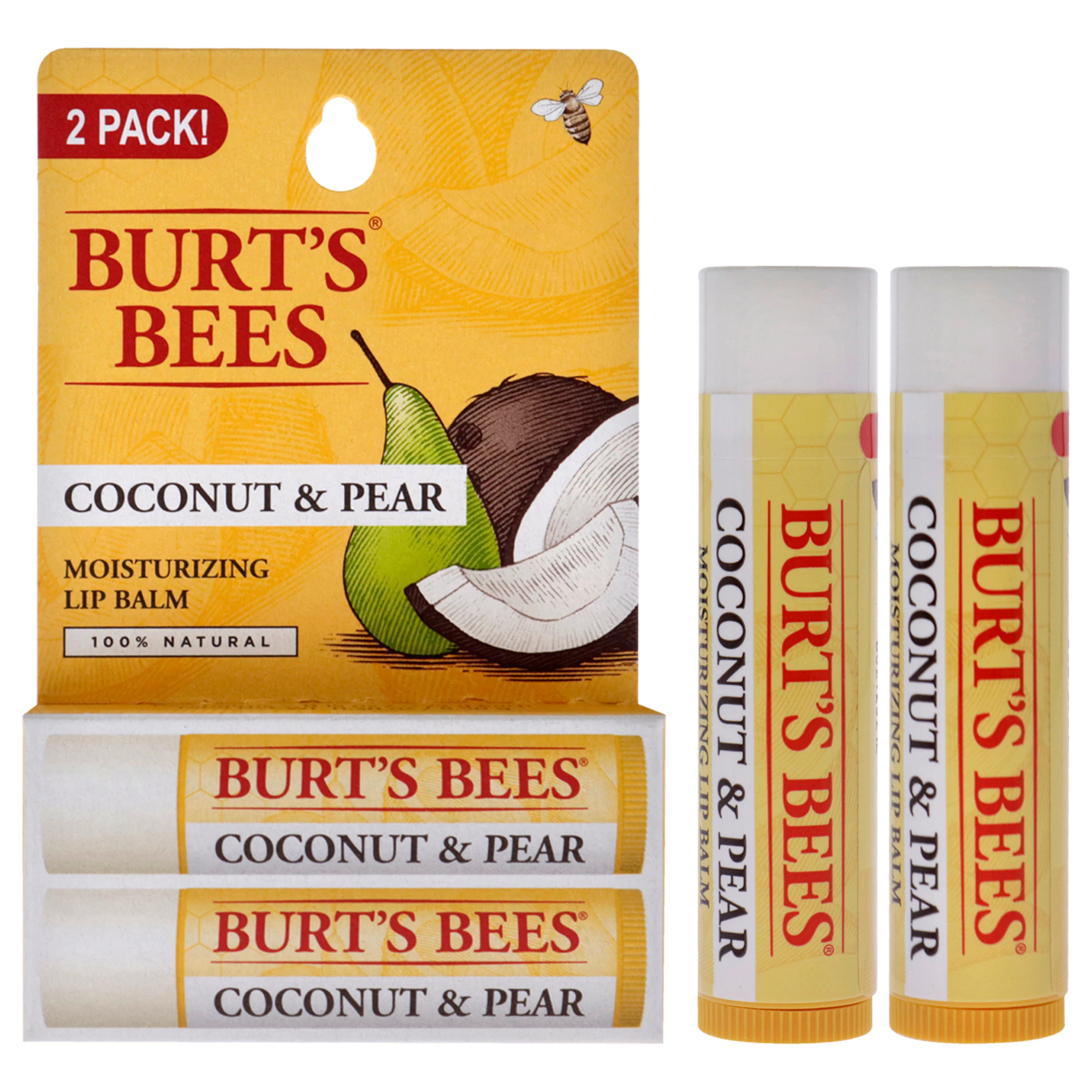 Coconut and Pear Moisturizing Lip Balm Twin Pack by Burts Bees for Unisex - 2 x 0.15 oz Lip Balm