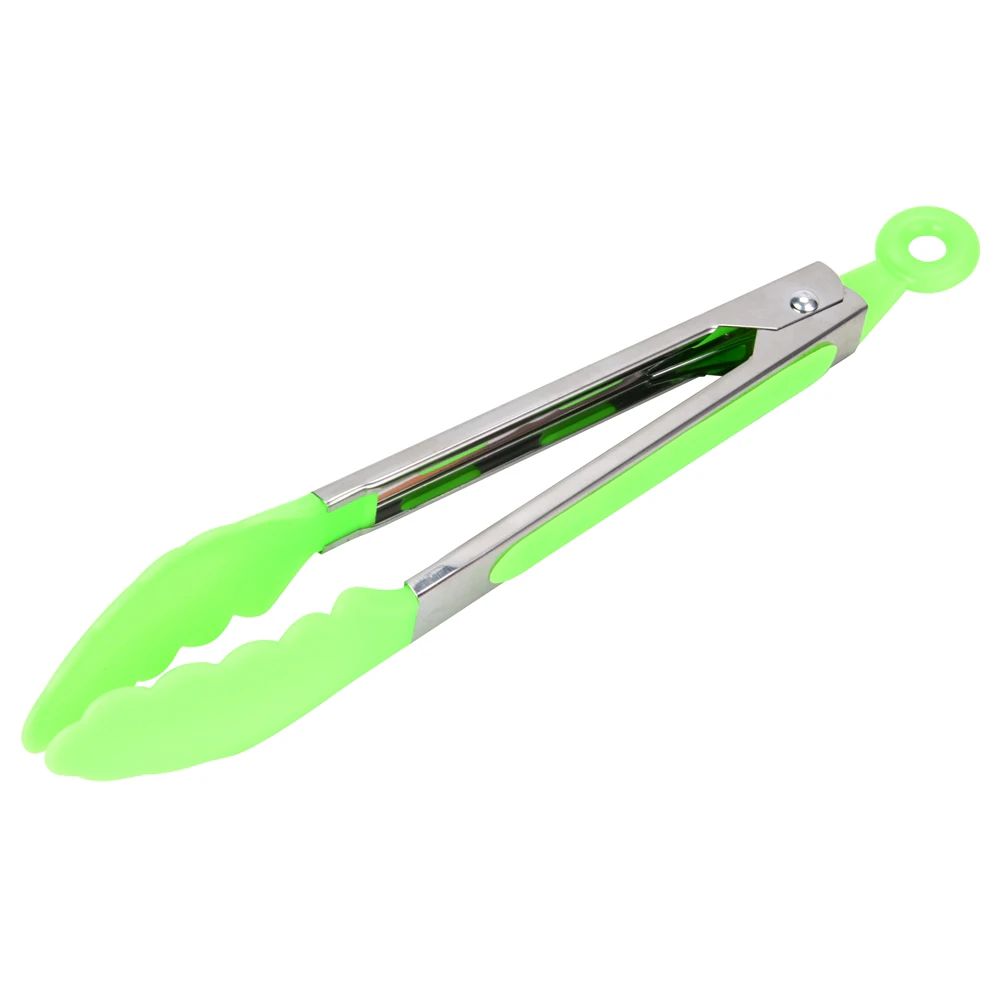 2Pcs Stainless Steel Nylon Kitchen Tongs Bbq Tongs Utility Tong Cooking Heat Resistant(Green)