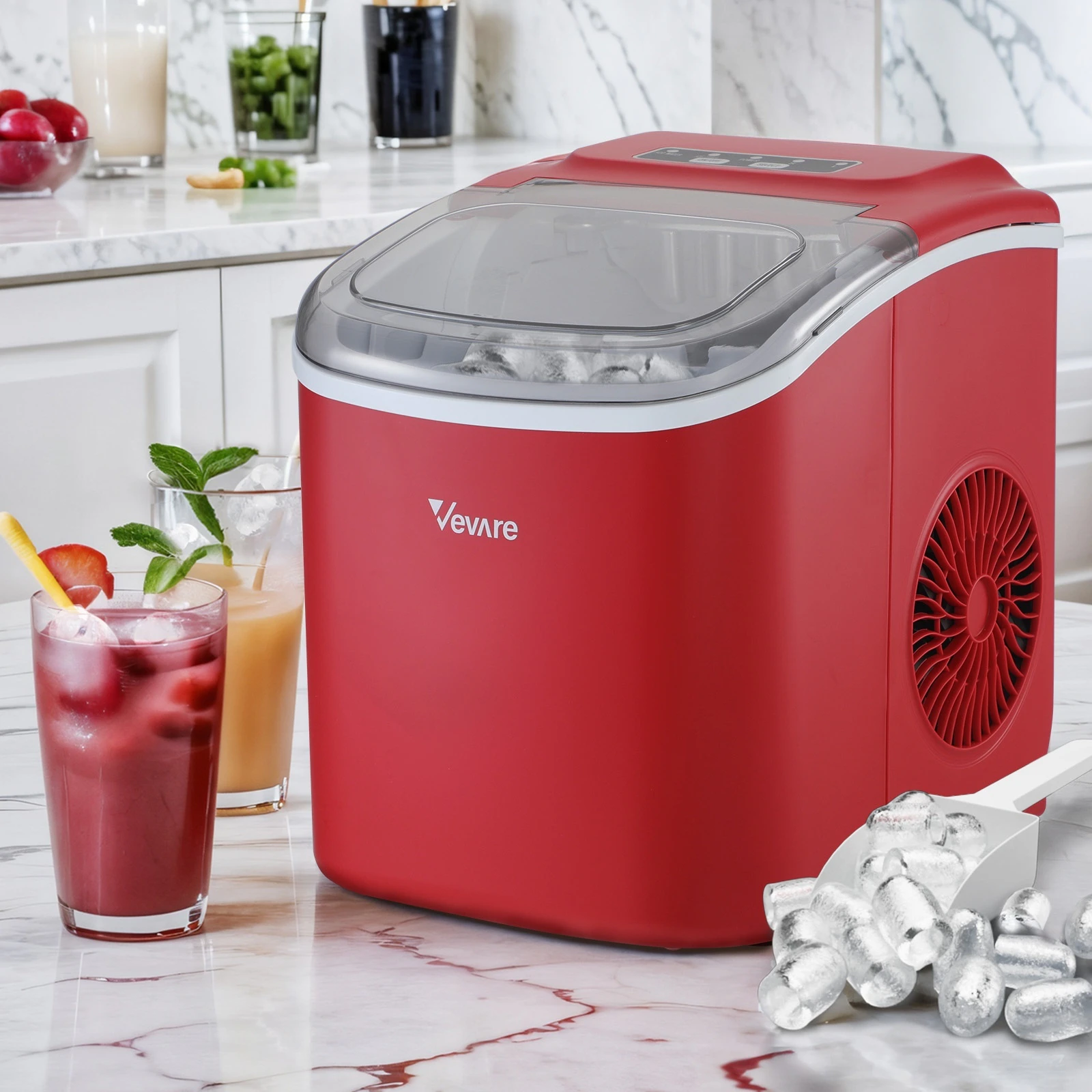 Vevare Portable Ice Maker Machine Ice Cube Tray 12kg Red