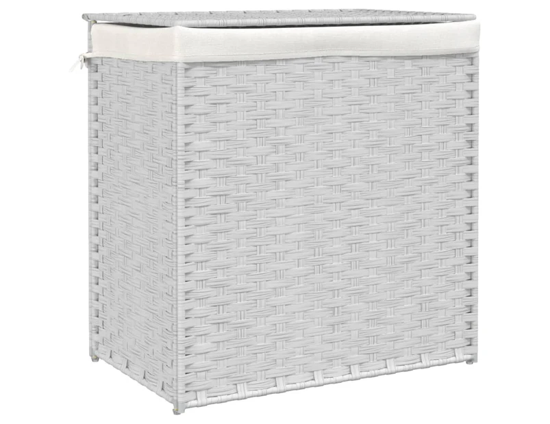 vidaXL Laundry Basket with 2 Sections White 53x35x57 cm Poly Rattan