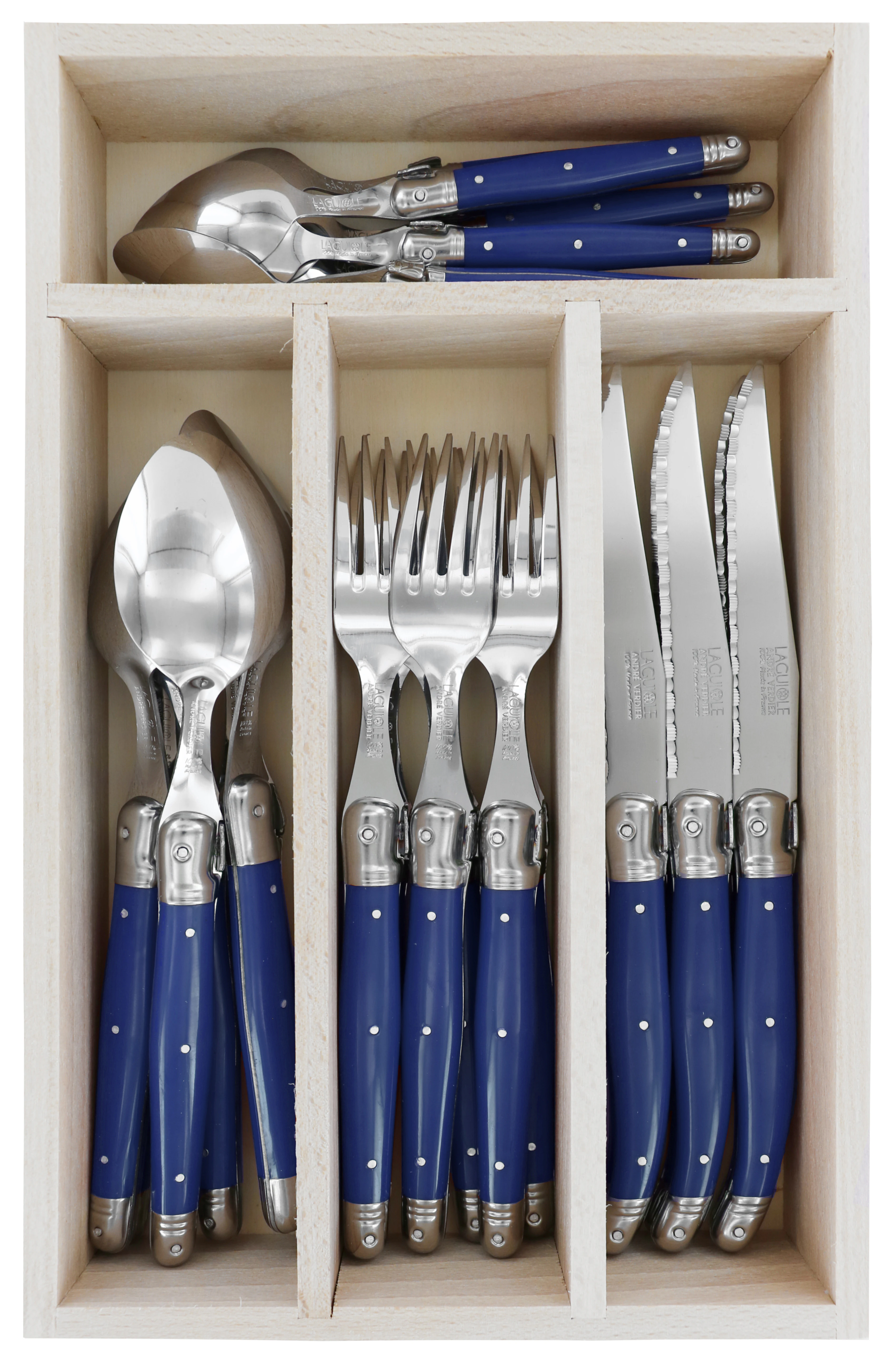 Andre Verdier Debutant Cutlery Set 24 Piece Stainless Steel Flatware Set Blue